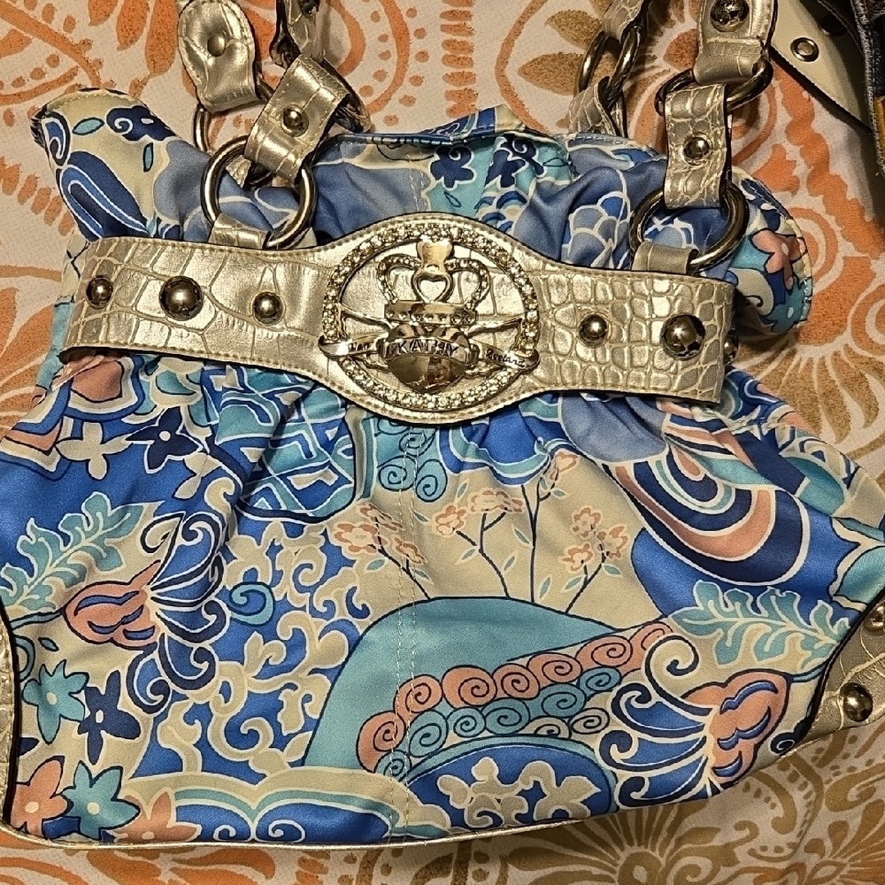 Kathy Van Zeeland Blue and Silver Shoulder Bag